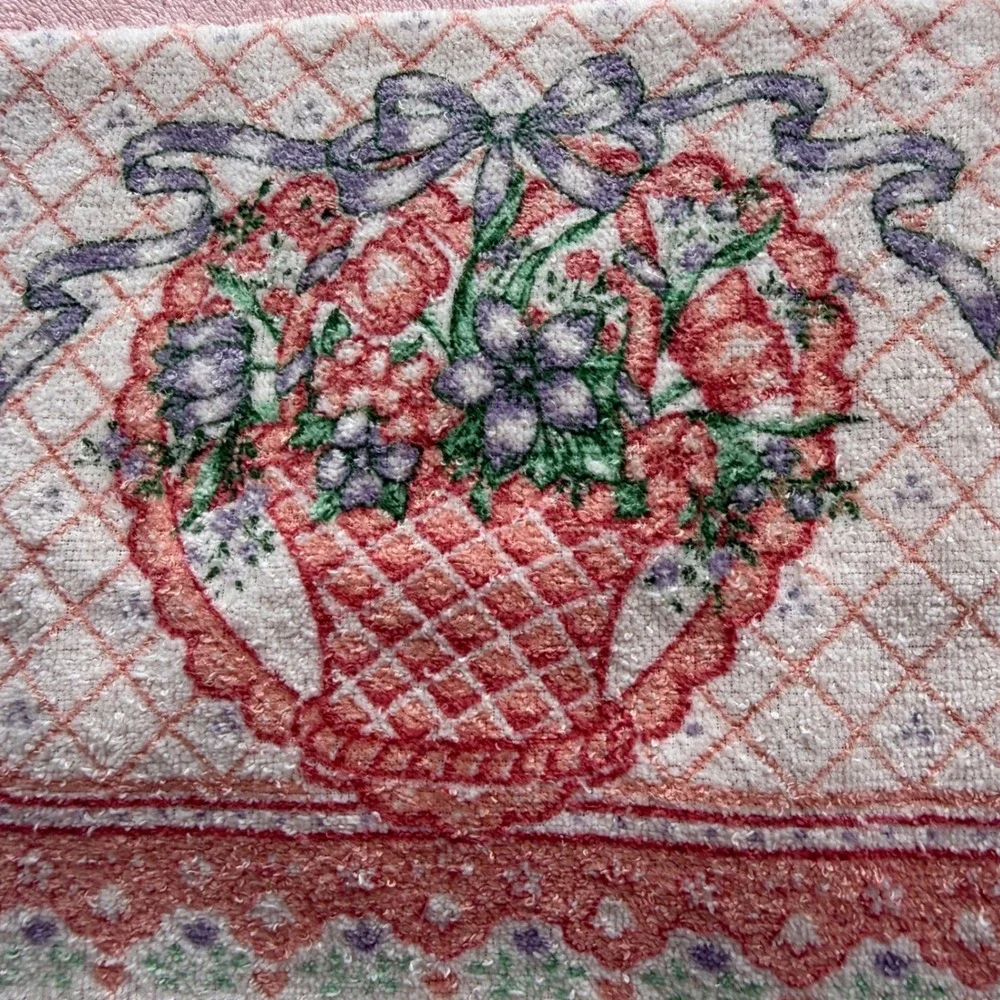 Vintage Cannon Lady Pepperell Pink Floral Hand Towel Set USA Made